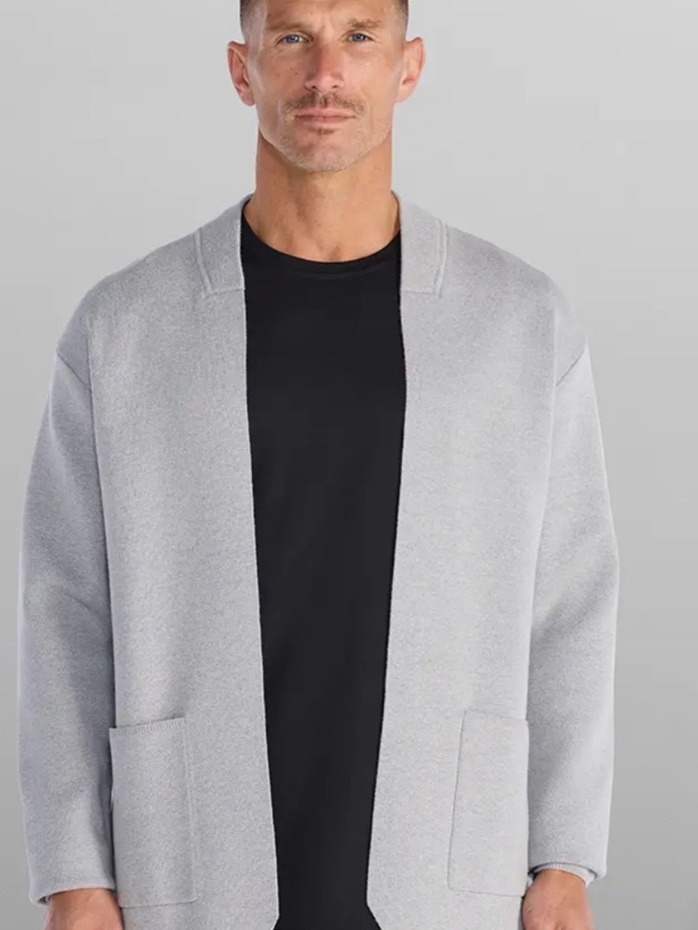 Bylt Premium Basics Double Knit Cardigan in Heather Grey